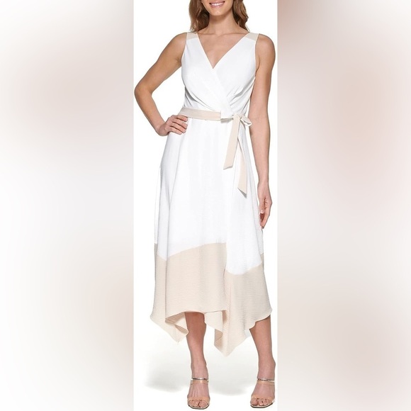 Dkny Plus Womens Size Colorblocked Faux-Wrap Dress  size 14 new - Picture 6 of 13